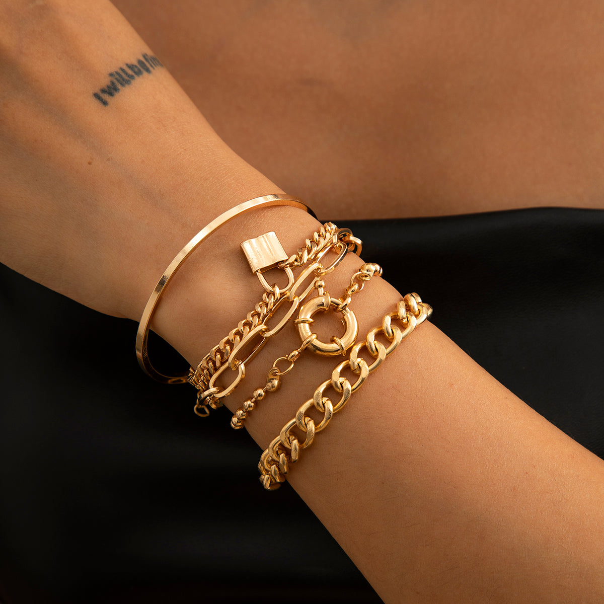 Curb Cuban Chain Bracelets Set for Women, 4 Pcs