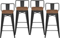 30 Inch Low Back Metal Barstools With Wooden Seat