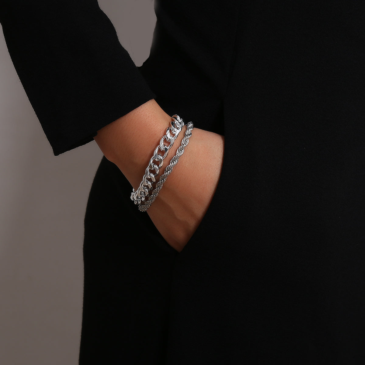 Curb Cuban Chain Bracelets Set for Women, 4 Pcs