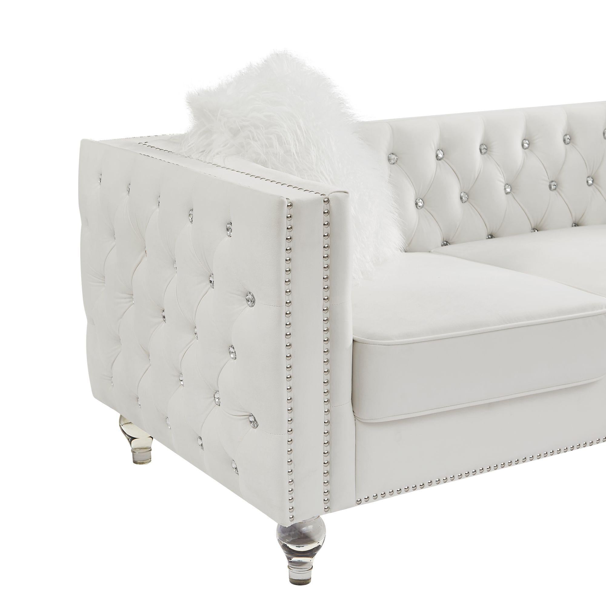 Velvet Upholstery Tufted Sofa Crystal Feet Removable Cushion