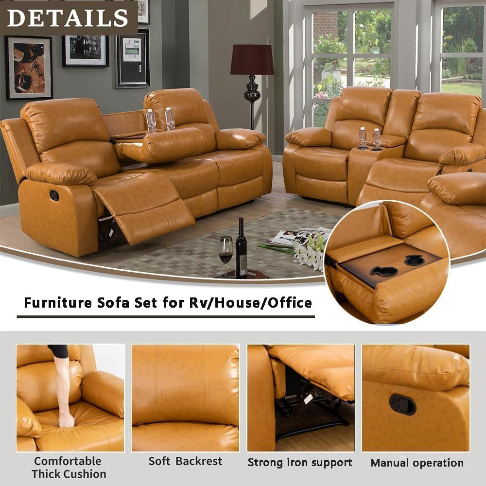 Bonded Leather Living Room Furniture Set Reclining Sofa And Loveseat Ginger