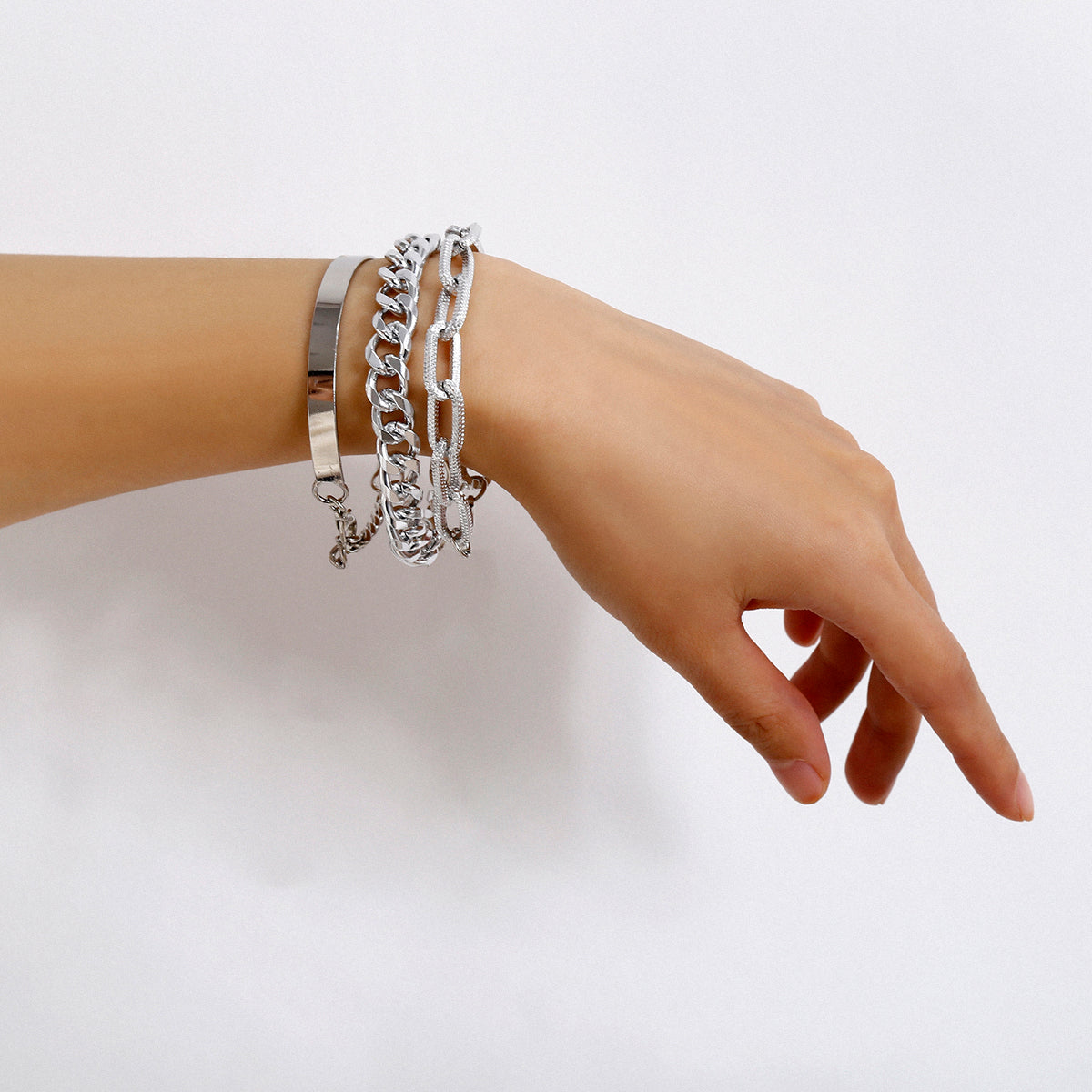 Curb Cuban Chain Bracelets Set for Women, 4 Pcs