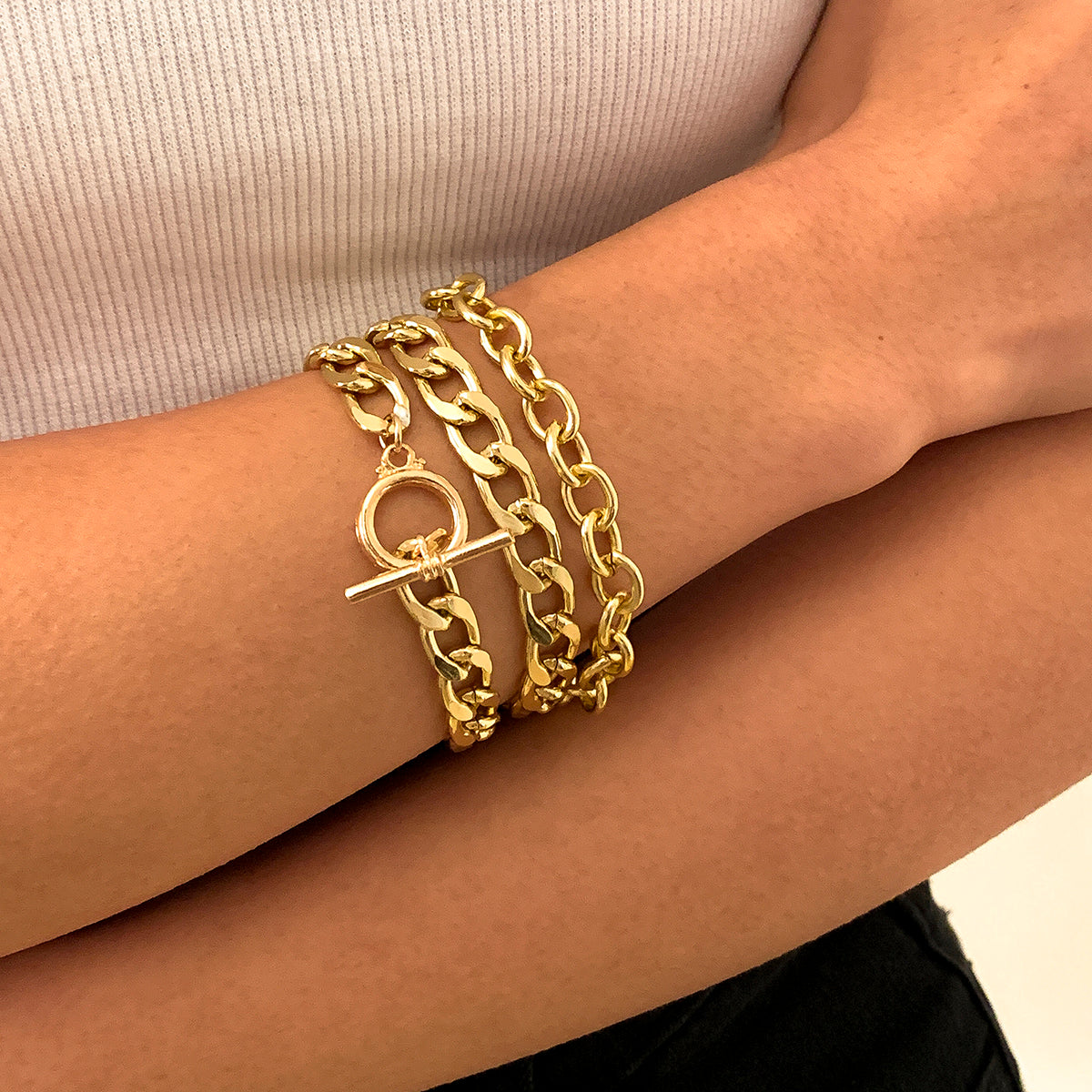 Curb Cuban Chain Bracelets Set for Women, 4 Pcs