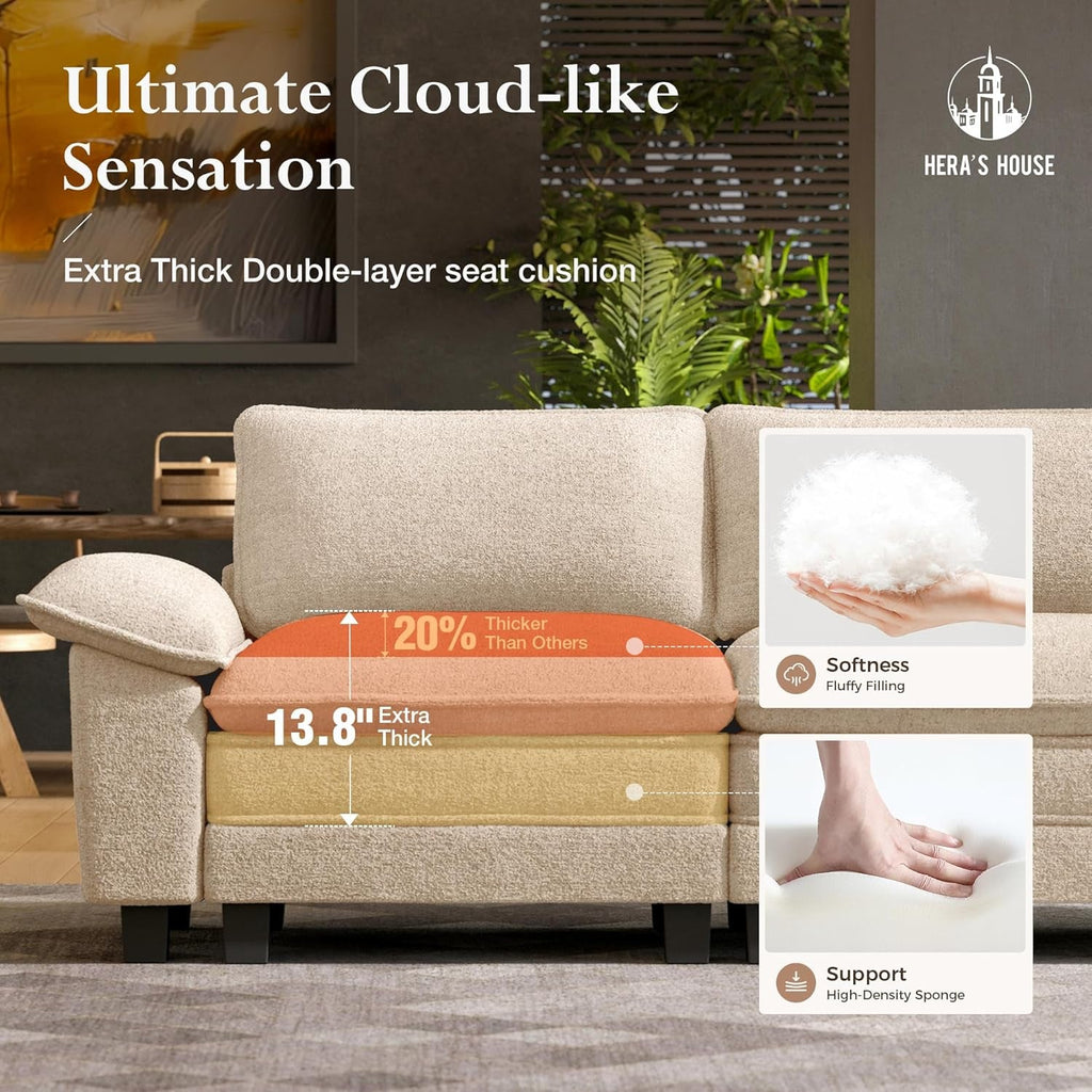 124 Inch Chenille Beige Modular Sectional Sofa With Throw Pillows
