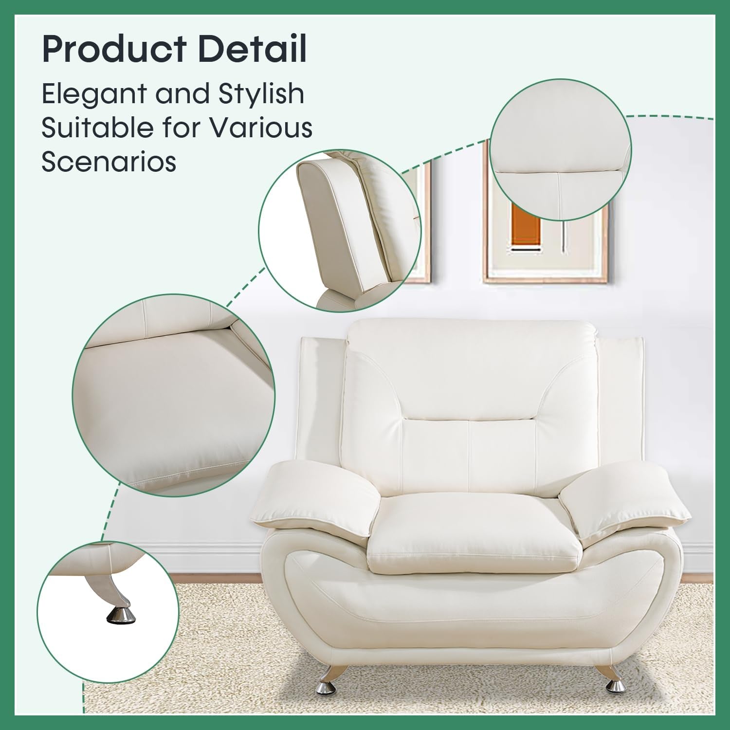 Leather Sofa Set 3 Piece White For Living Room Furniture