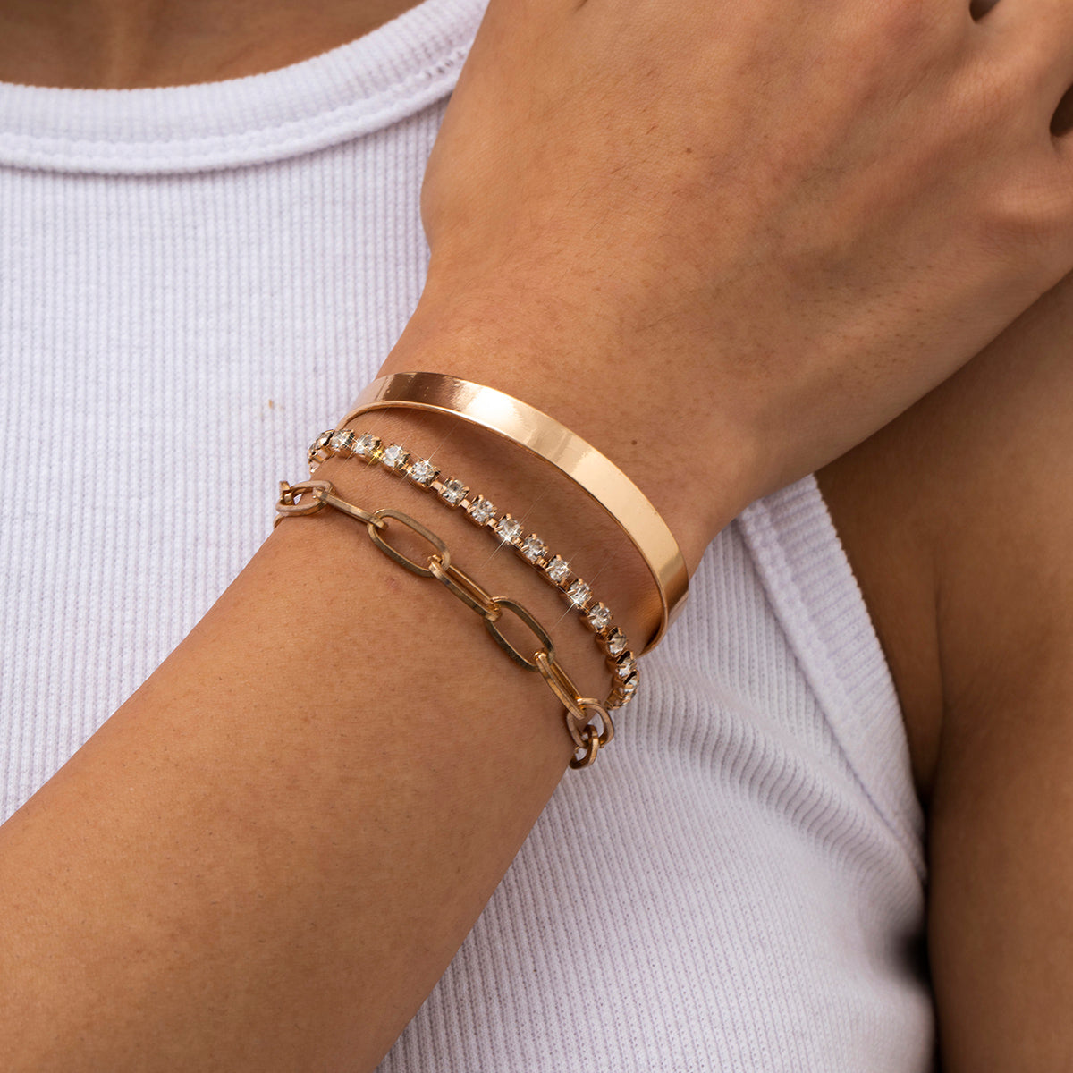 Curb Cuban Chain Bracelets Set for Women, 4 Pcs