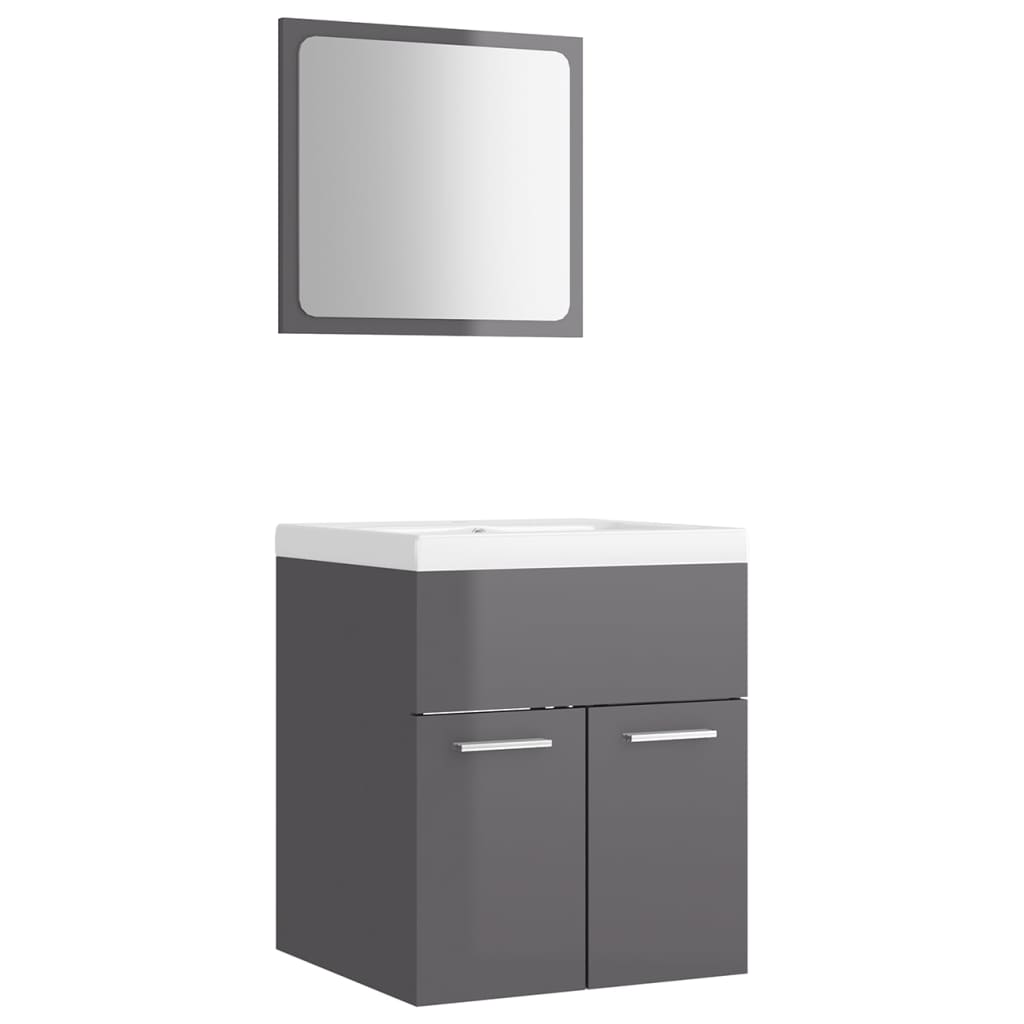 NNEVL Bathroom Furniture Set High Gloss Grey Chipboard