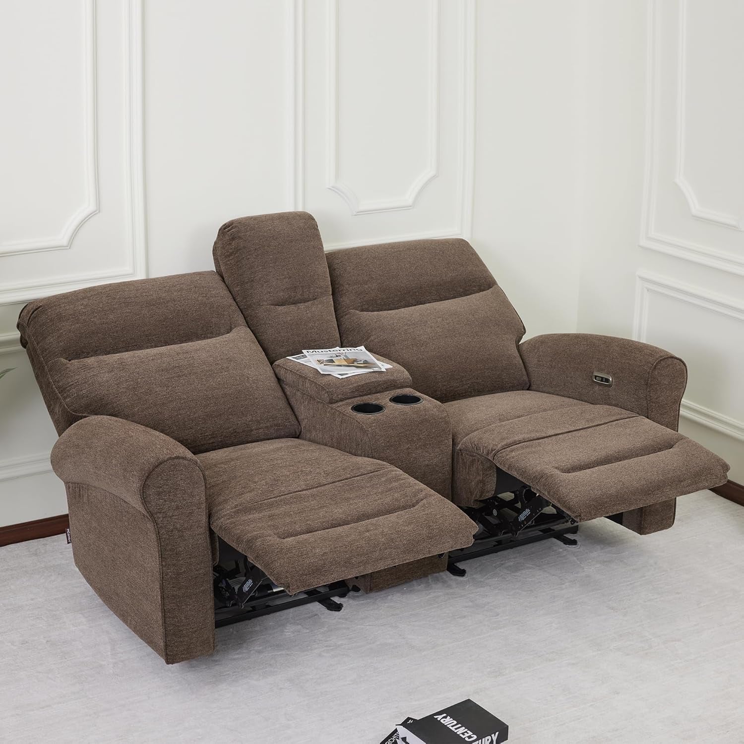 78 Inch Wall Hugger Power Loveseat USB Ports Dark Brown