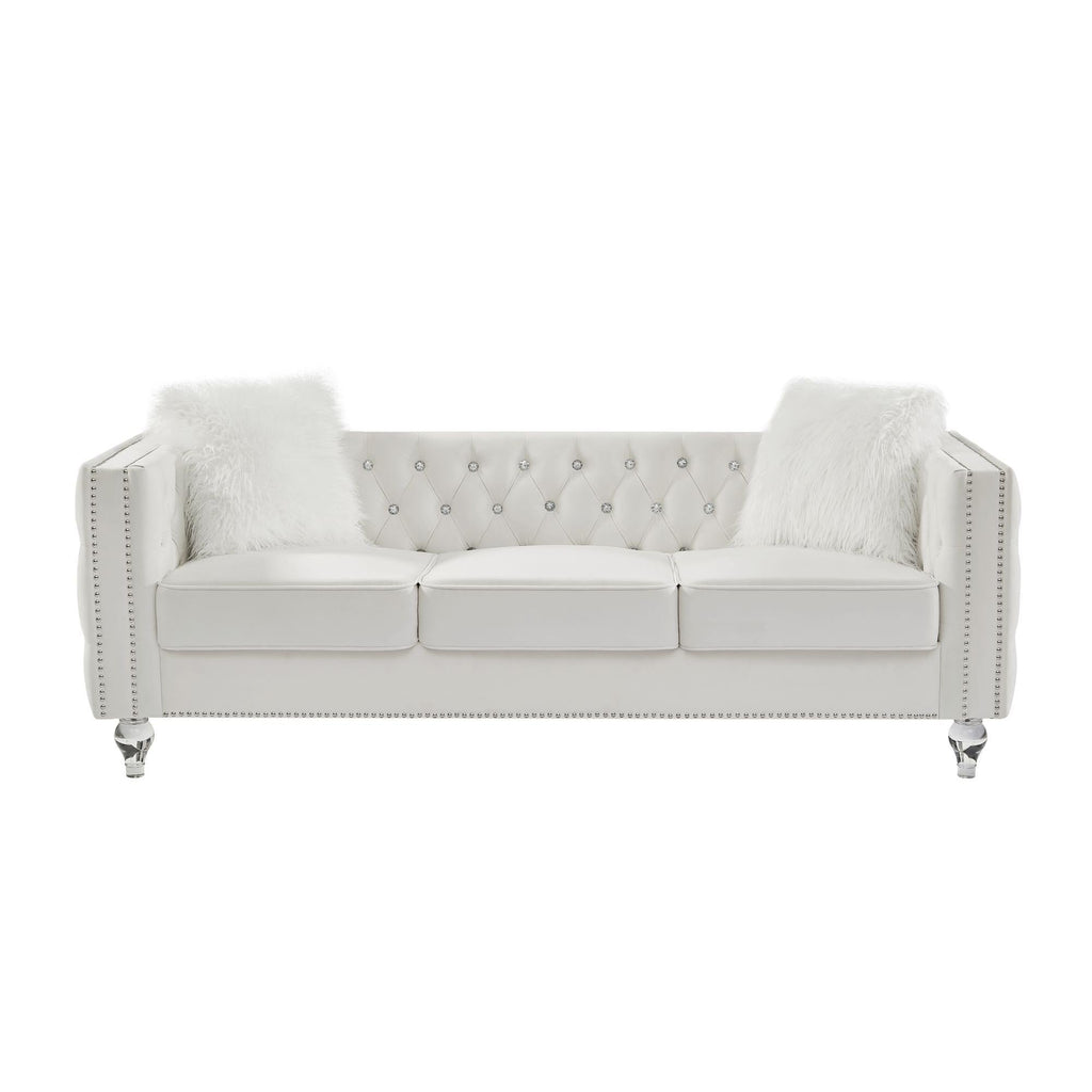 Velvet Upholstery Tufted Sofa Crystal Feet Removable Cushion