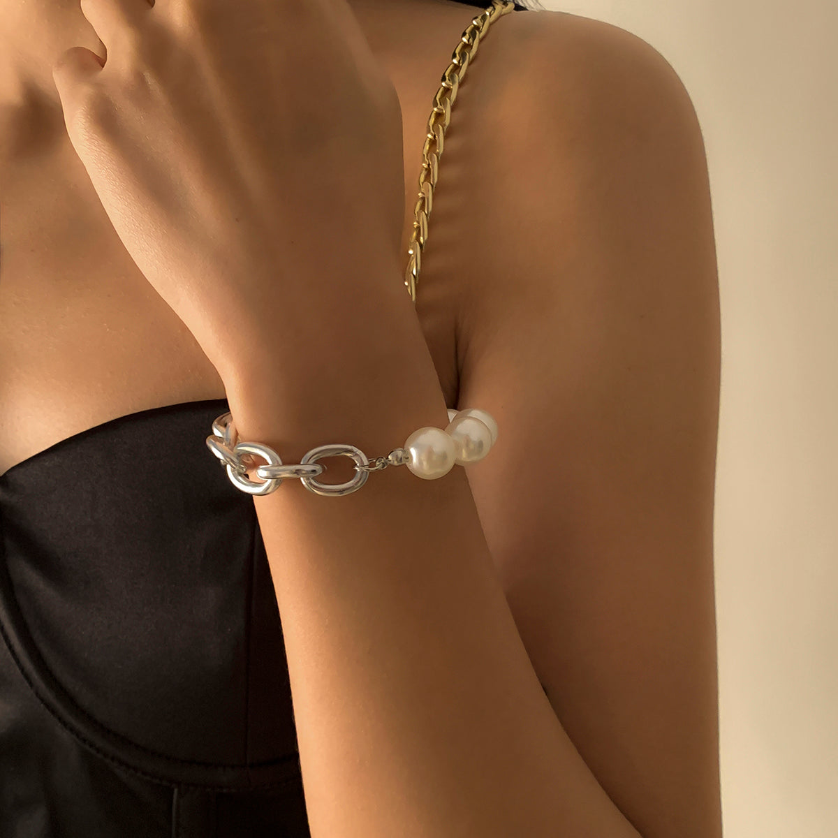 Curb Cuban Chain Bracelets Set for Women, 4 Pcs