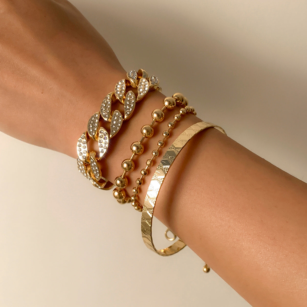 Curb Cuban Chain Bracelets Set for Women, 4 Pcs