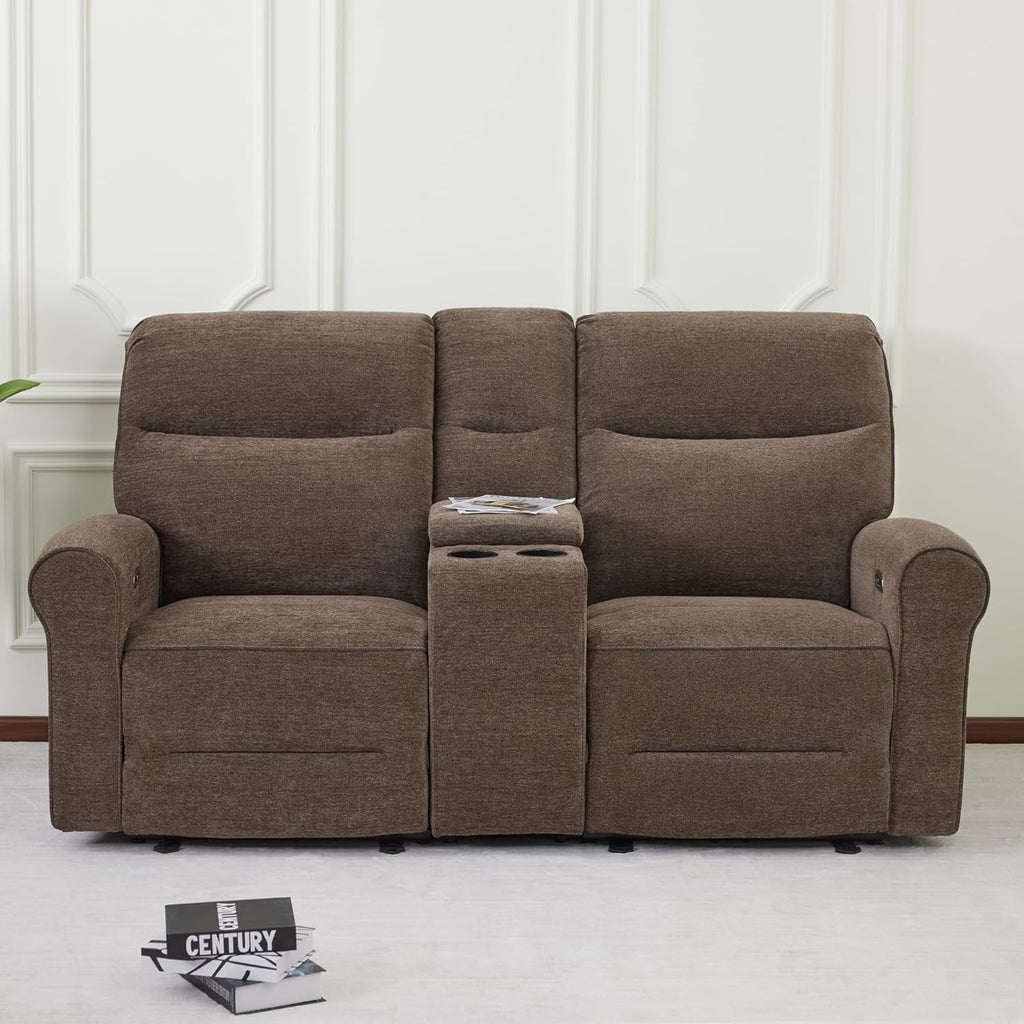 78 Inch Wall Hugger Power Loveseat USB Ports Dark Brown