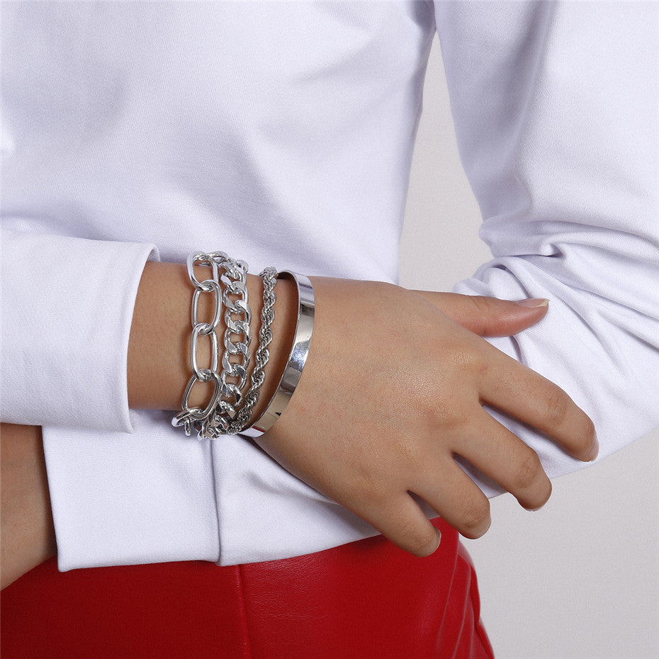 Curb Cuban Chain Bracelets Set for Women, 4 Pcs