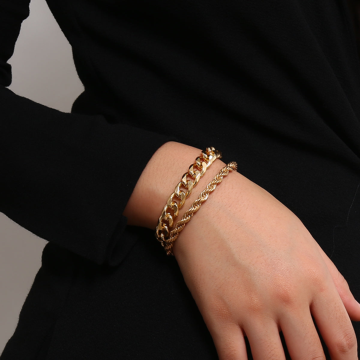 Curb Cuban Chain Bracelets Set for Women, 4 Pcs