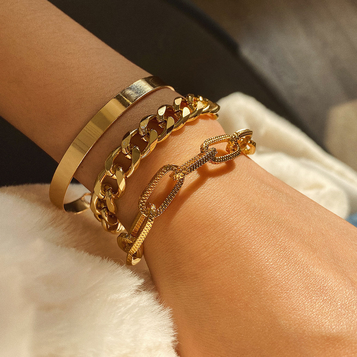 Curb Cuban Chain Bracelets Set for Women, 4 Pcs