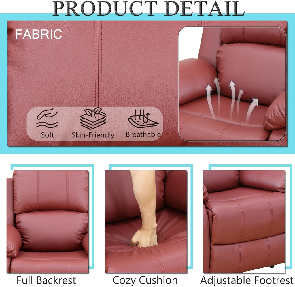 Leather Recliner Sofa Set Red Three Piece Living Room Furniture